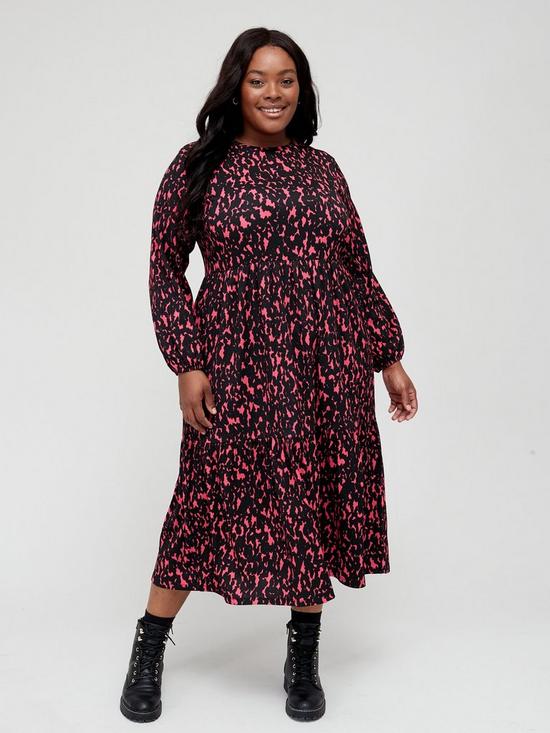 front image of v-by-very-curve-long-sleeve-crew-neck-midi-dressnbsp--multi