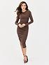 image of michelle-keegan-ruched-detail-bodycon-midi-dress-chocolate
