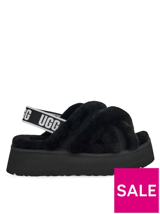 front image of ugg-disco-cross-slide-slippers-black