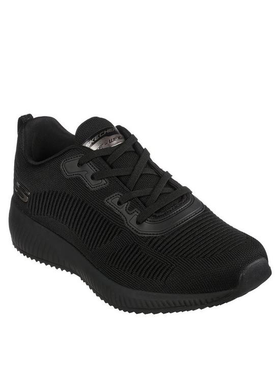 front image of skechers-squad-knit-memory-foam-lace-up-trainer