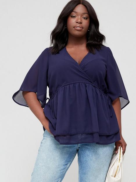 v-by-very-curve-double-layer-angel-sleeve-blouse-navy