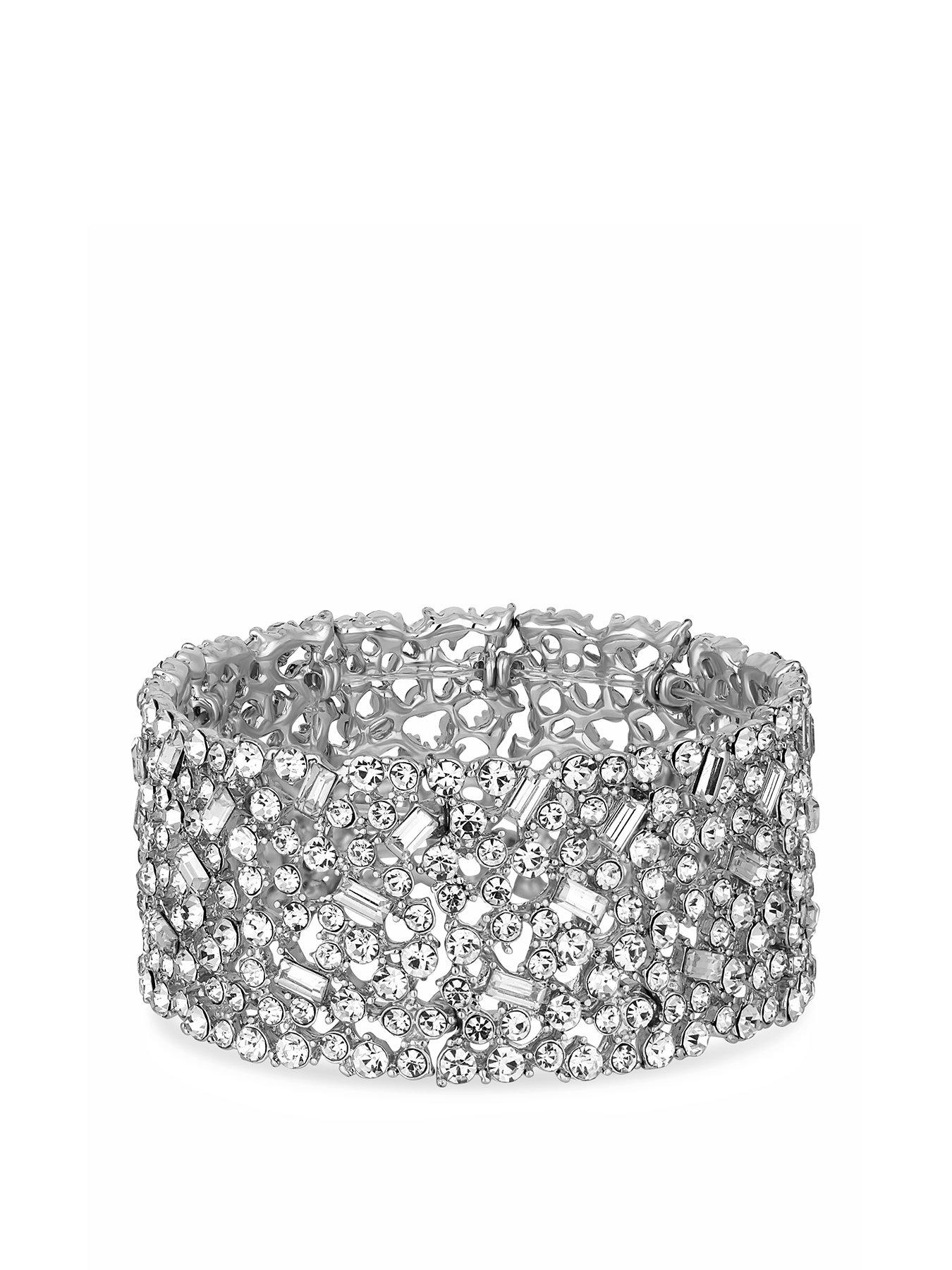 Product photograph of Mood Silver Crystal Multi Stone Stretch Bracelet from very.co.uk