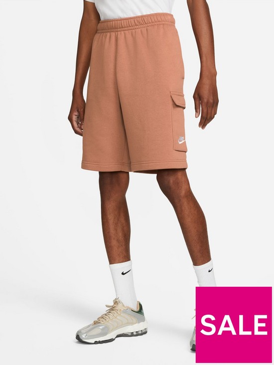 front image of nike-nsw-club-cargo-shorts-brown