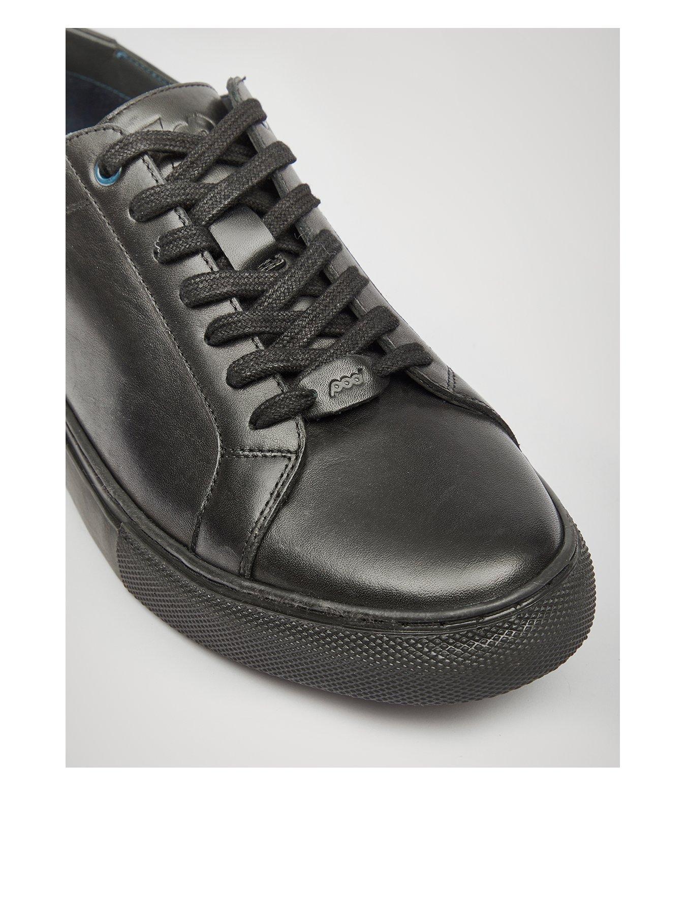 Mens black trainers on sale leather