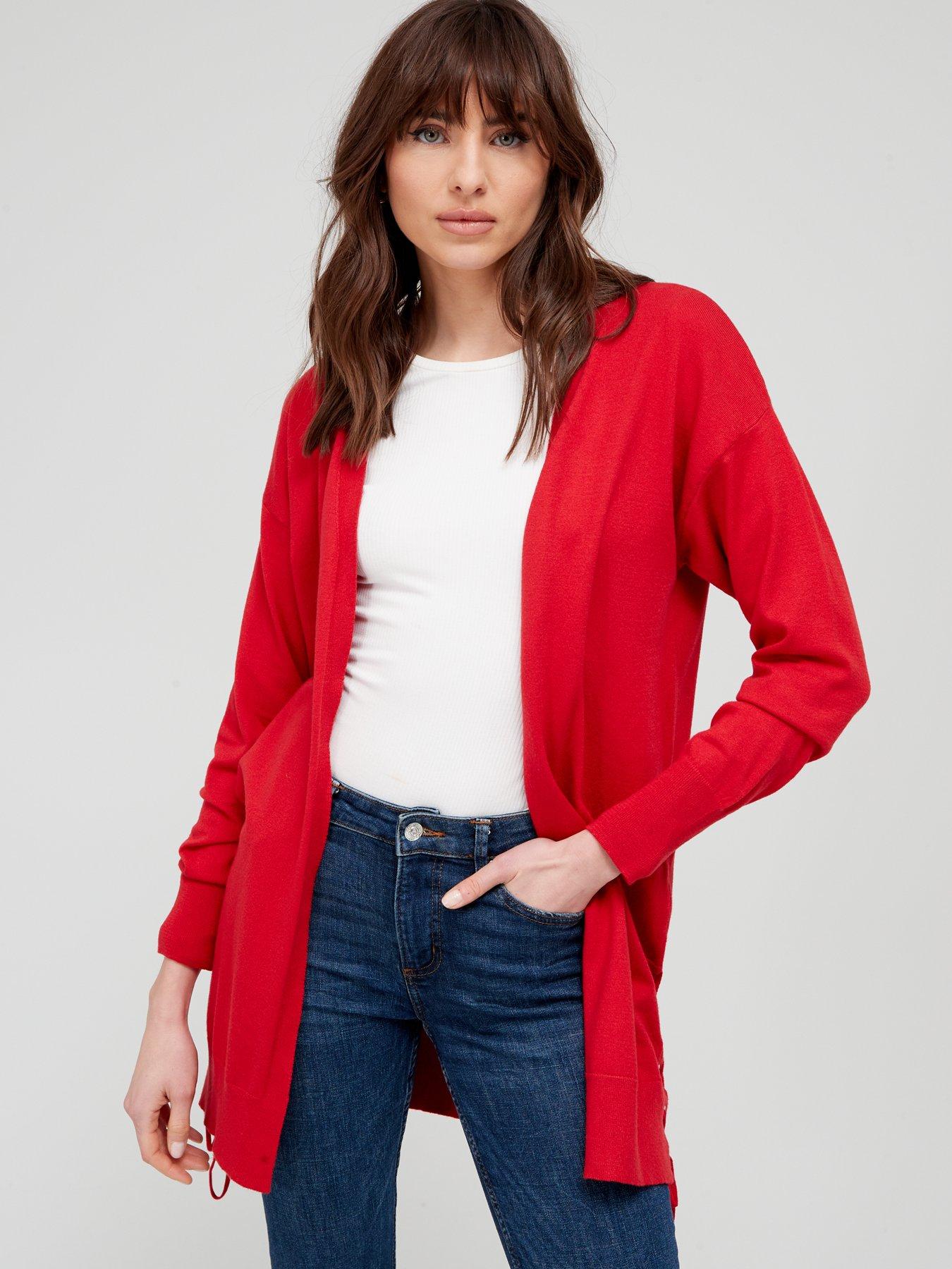 Knitwear Knitted Lace Up Longline Cardigan - Red