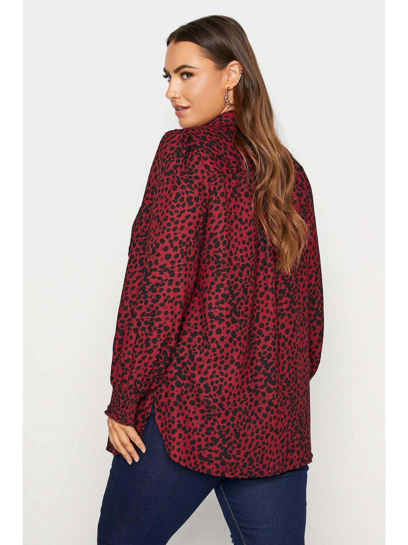 Blouses & shirts Yours Shirred Cuff Long Sleeve Jewel Leopard Boyfriend Shirt - Pink