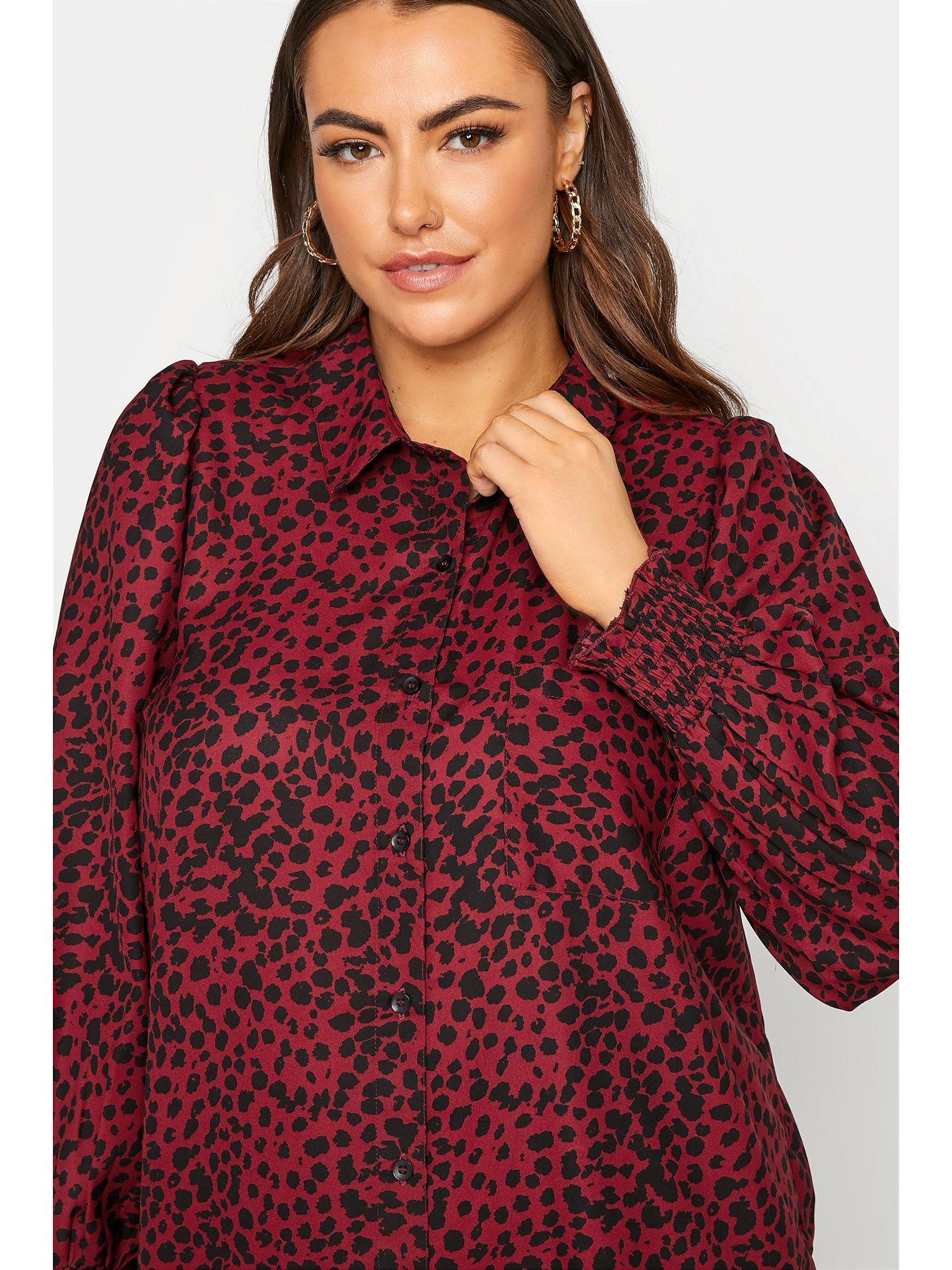 Blouses & shirts Yours Shirred Cuff Long Sleeve Jewel Leopard Boyfriend Shirt - Pink