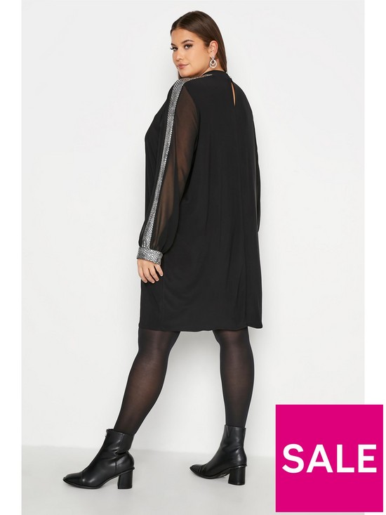 stillFront image of yours-londonnbspsequin-stripenbsptunic-dress-black