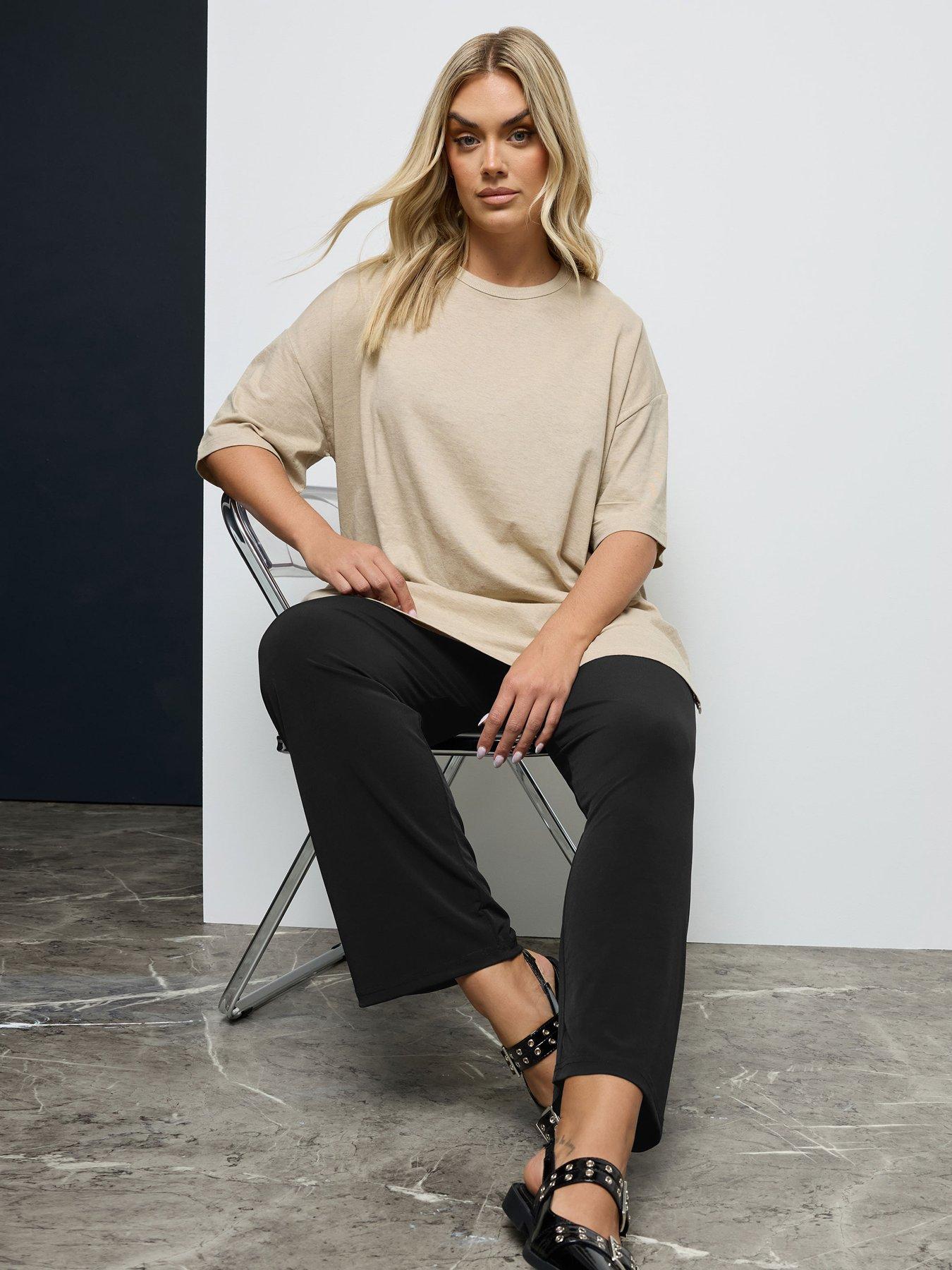 Yours Curve Wide Leg Trousers, Black, Size 20, Length 32, Women