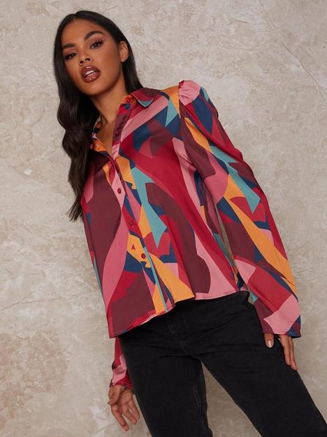 chi-chi-london-exaggerated-puff-sleeve-graphic-print-shirt--nbspmulti