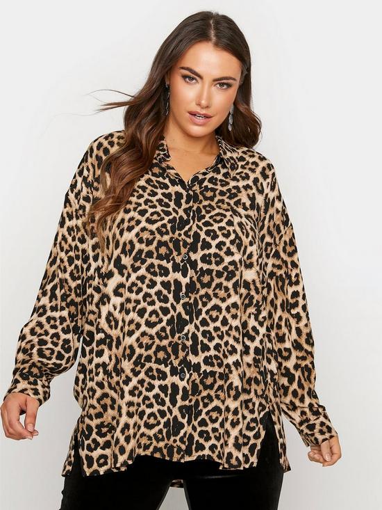 front image of yours-oversized-drop-shoulder-print-blouse-brown