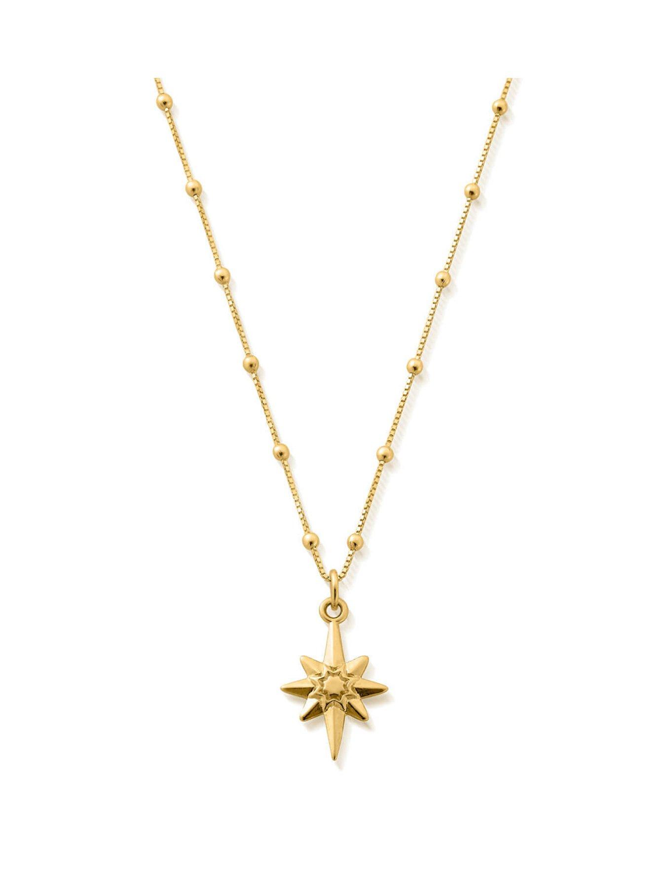 Women Gold Bobble Chain Lucky Star Necklace Gold Plated 925 Sterling Silver