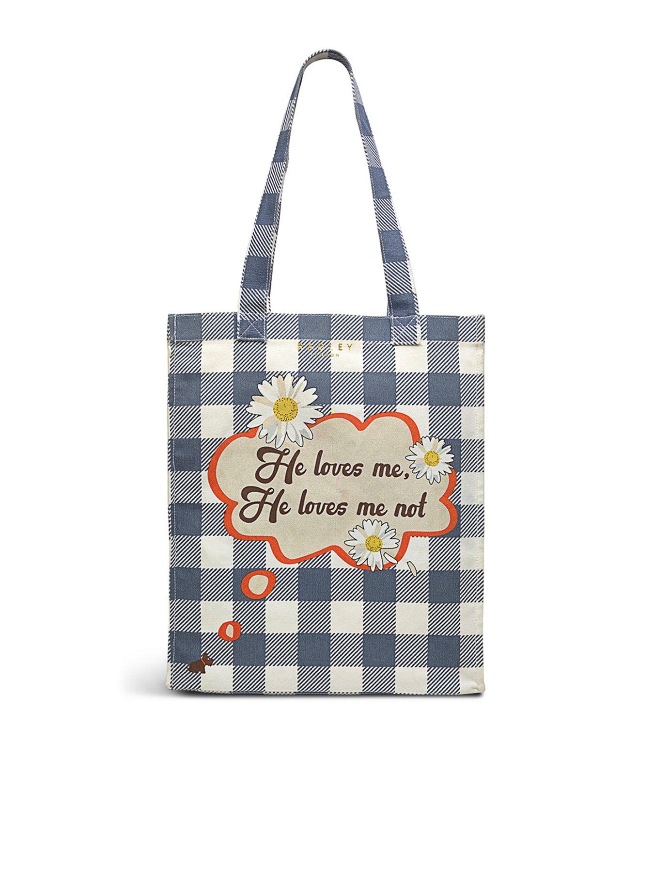 Women He Loves Me Recycled Canvas Medium Open Top Tote Bag - Vintage Blue