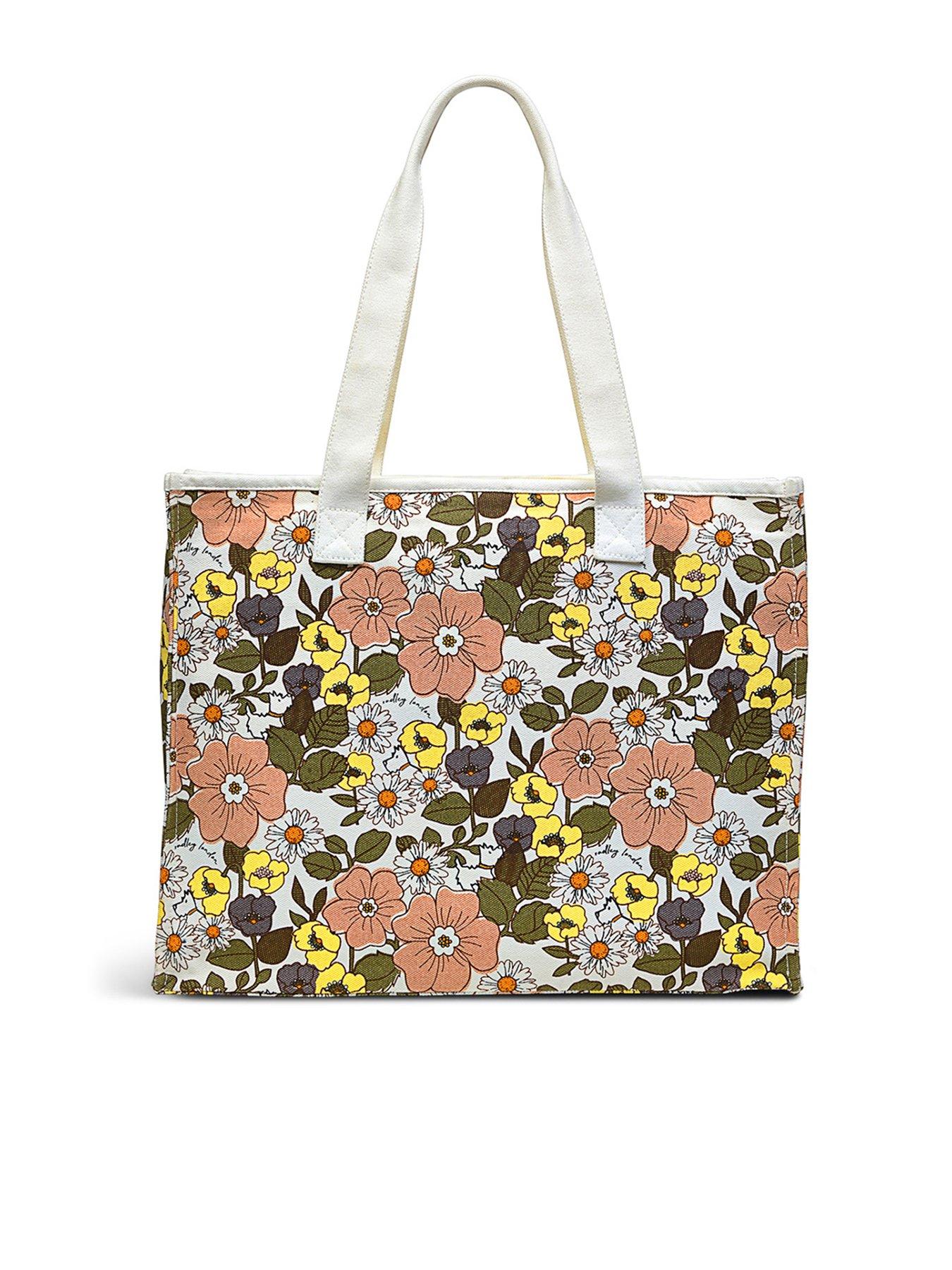 Radley 60S Floral Canvas Large Open Top Tote Bag Natural very.co.uk