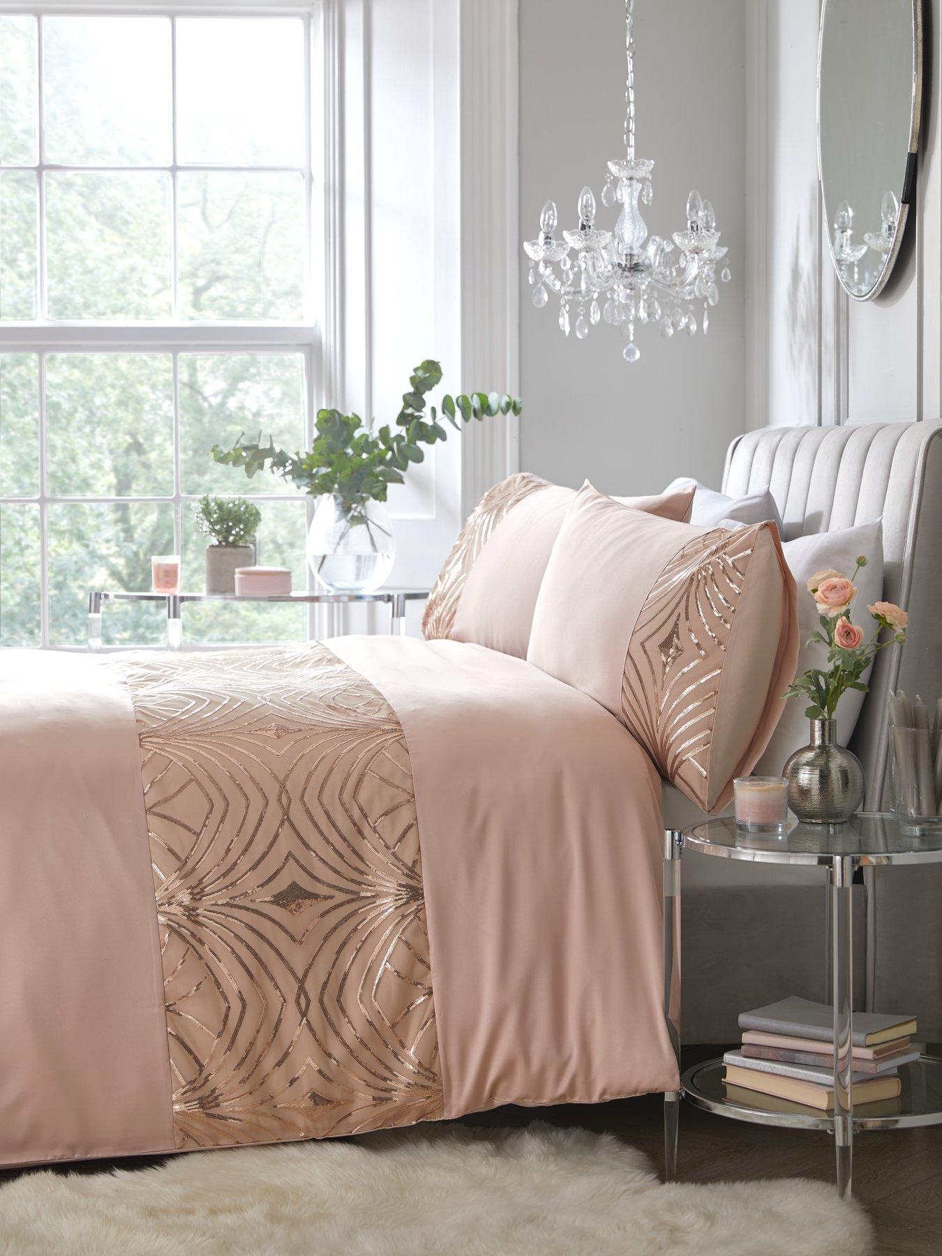 Product photograph of Art Deco Sequined Luxe Duvet Cover Set - Blush from very.co.uk
