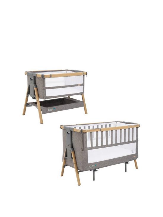 front image of tutti-bambini-cozee-xl-bedside-crib-amp-cot-oak-charcoal