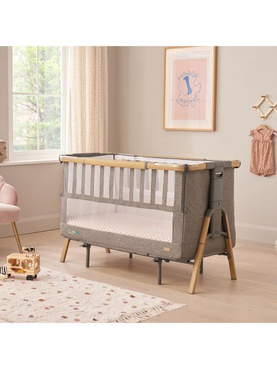 stillFront image of tutti-bambini-cozee-xl-bedside-crib-amp-cot-oak-charcoal