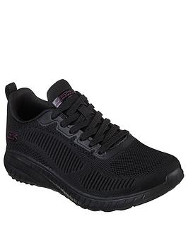 skechers bobs squad chaos wide fit trainers - black, black, size 3, women