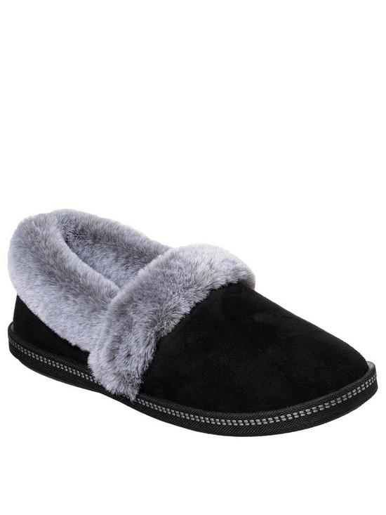 front image of skechers-cozy-campfire-team-toasty-slippers-black