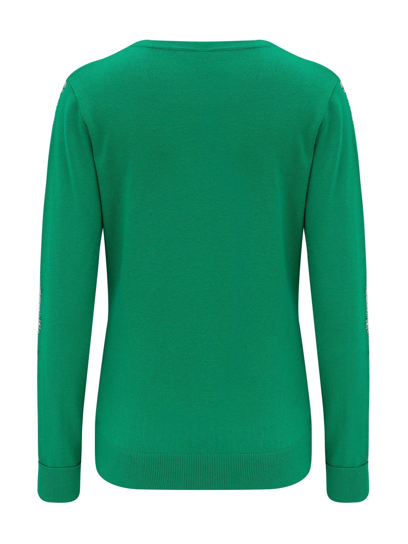  Lace Sleeve Insert Knit Jumper - Green/Pink