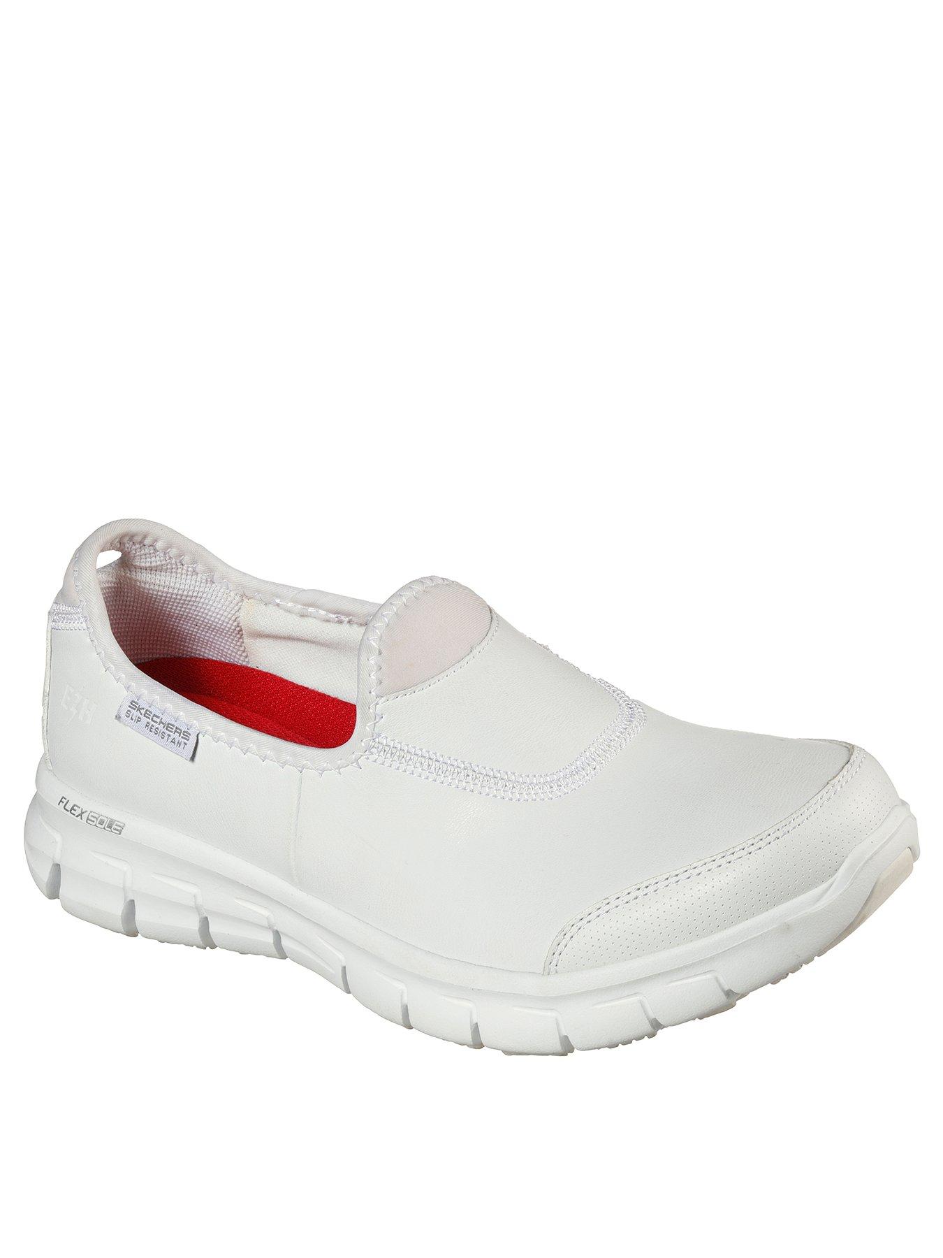 undefined Sure Track Workwear Slip On Slip Resistant Leather Plimsoll - White