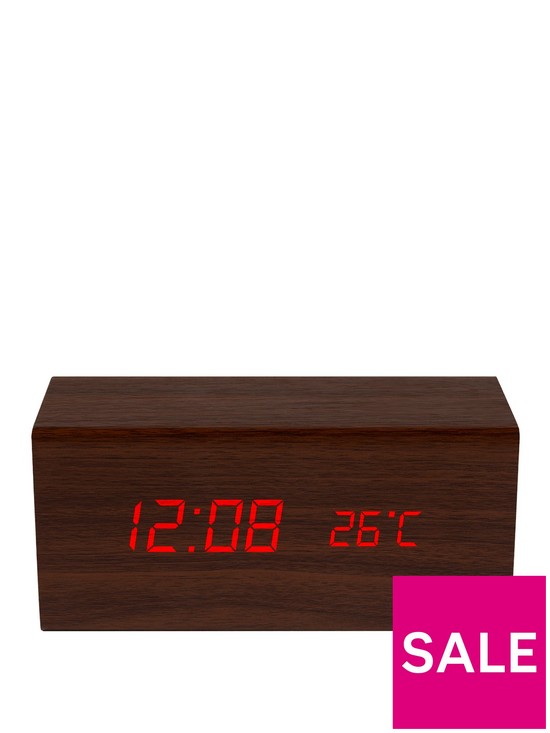 front image of precision-wood-effect-bedside-alarm-clock
