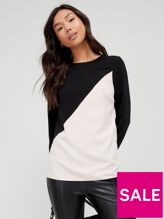 front image of v-by-very-colour-block-shell-blouse-blackcream