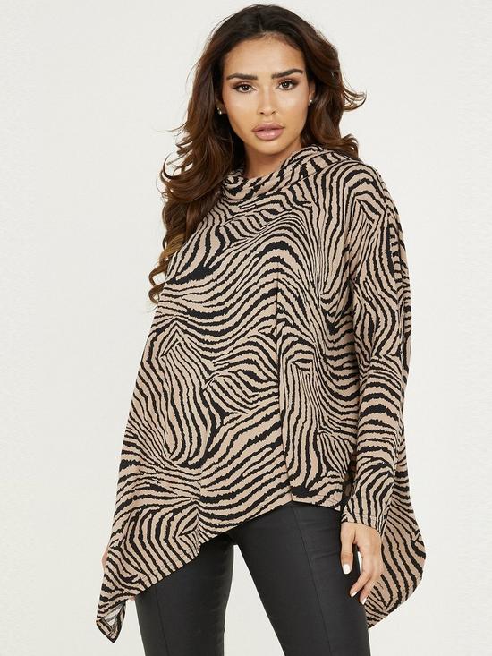 front image of quiz-knitted-animal-print-top