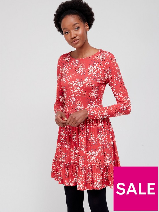 front image of v-by-very-tiered-jerseynbspmini-dress-red-print