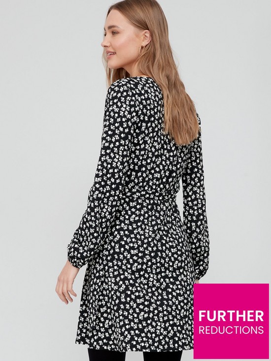 stillFront image of v-by-very-d-ring-mini-wrap-dress-monochrome