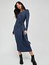  image of v-by-very-tie-waist-midi-dress-washed-navy