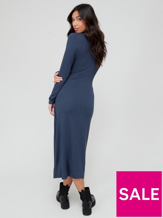 stillFront image of v-by-very-tie-waist-midi-dress-washed-navy