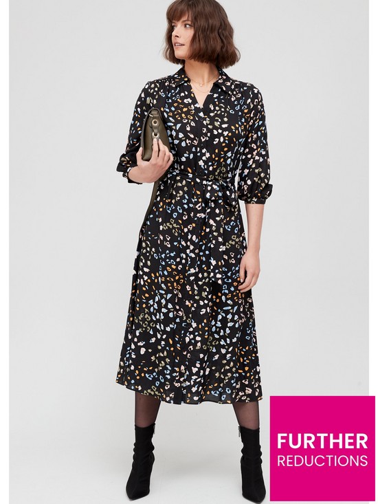 front image of fig-basil-button-front-printed-shirt-dress-multianimal