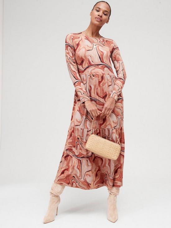 front image of v-by-very-tiered-midi-dress-marble-print