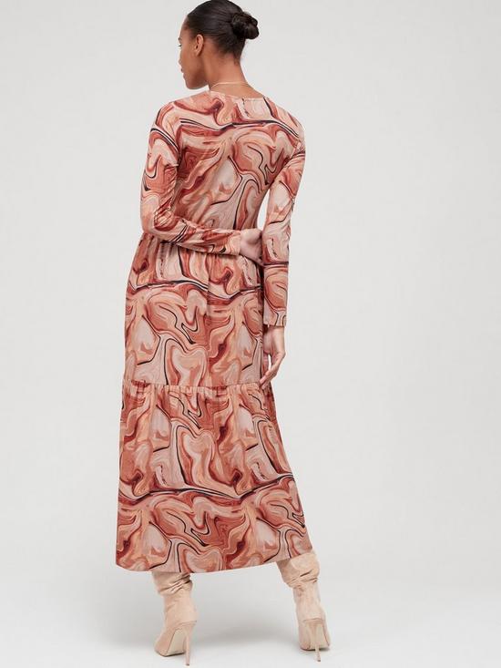 stillFront image of v-by-very-tiered-midi-dress-marble-print