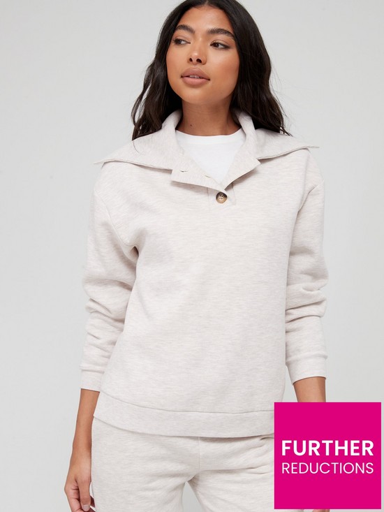front image of v-by-very-button-detail-rib-collar-sweatshirt-oatmeal-marl