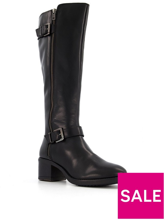 front image of dune-london-tarrow-leather-knee-high-boots-black