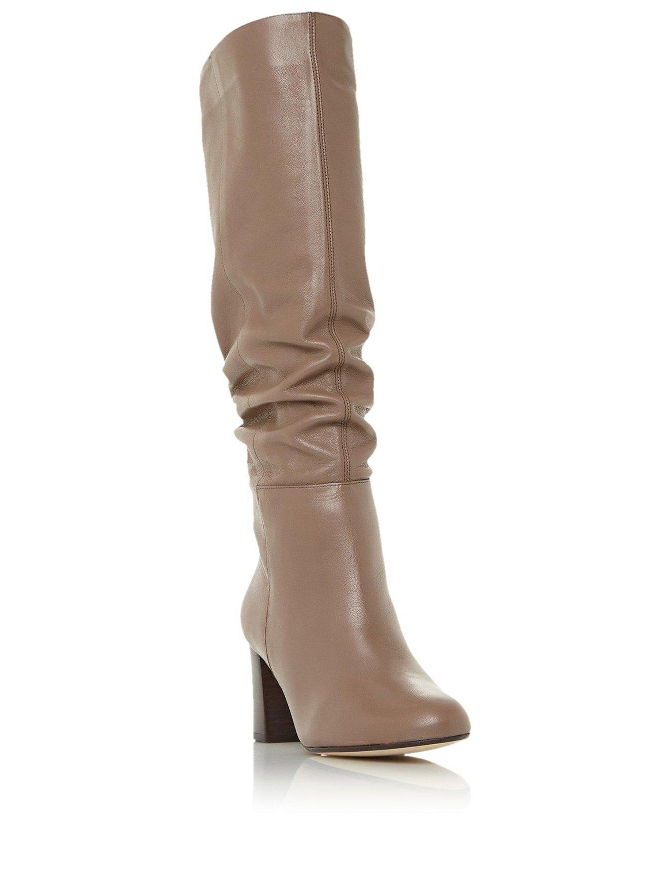 Women Silene Leather Ruched Block Heeled Knee High Boots - Taupe