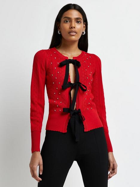 river-island-bow-front-embellished-cardigan-red