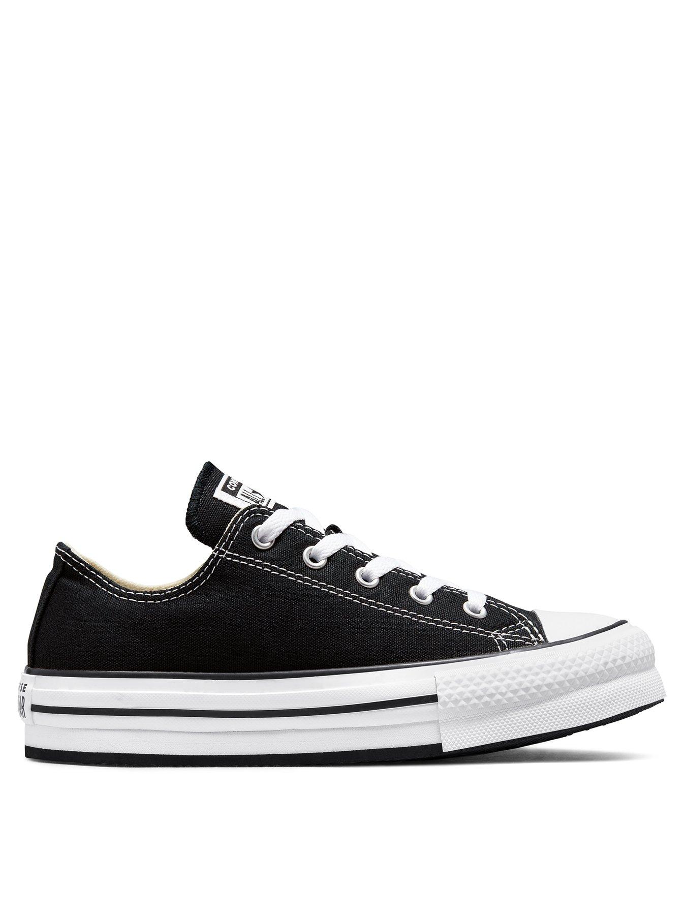 undefined Junior Girls Eva Lift Canvas Platform Ox Trainers - Black - Black/White