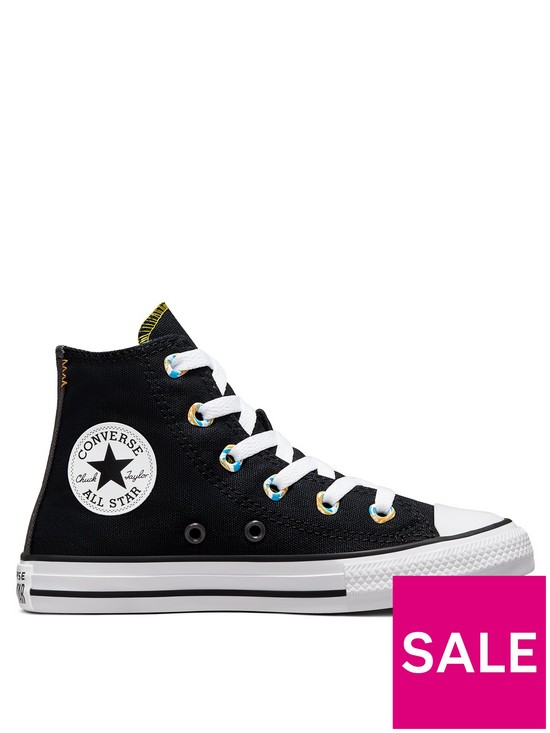 front image of converse-chuck-taylor-all-star-hi-childrens-unisex-color-pop-trainers--blackmulti