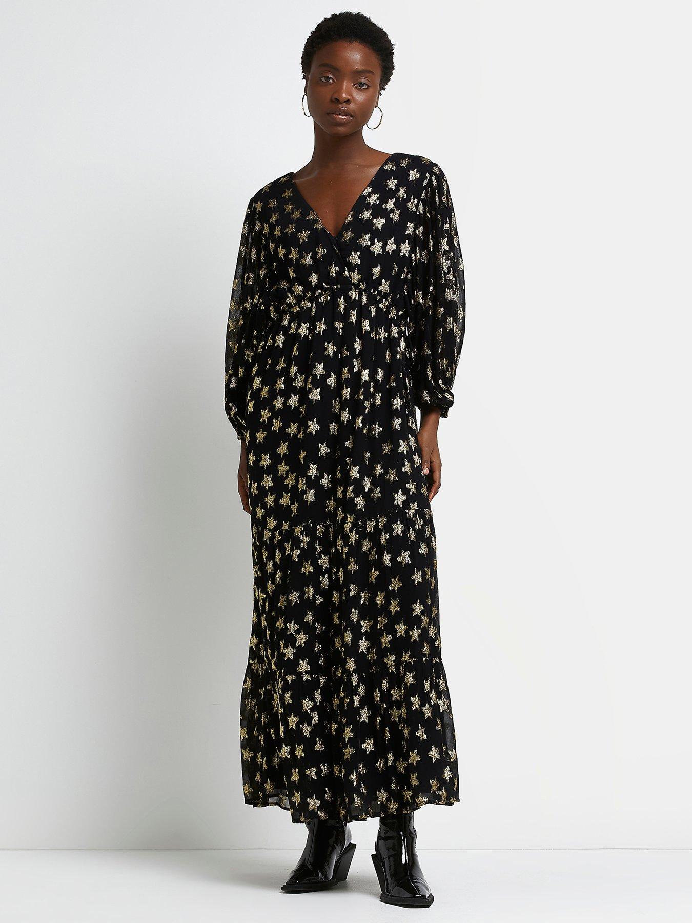 River Island Star Midi Dress - Black | very.co.uk
