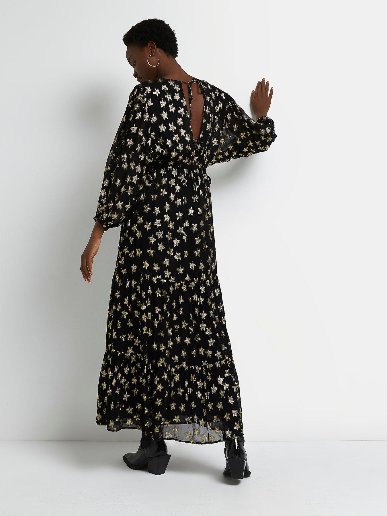 River Island Star Midi Dress - Black | very.co.uk