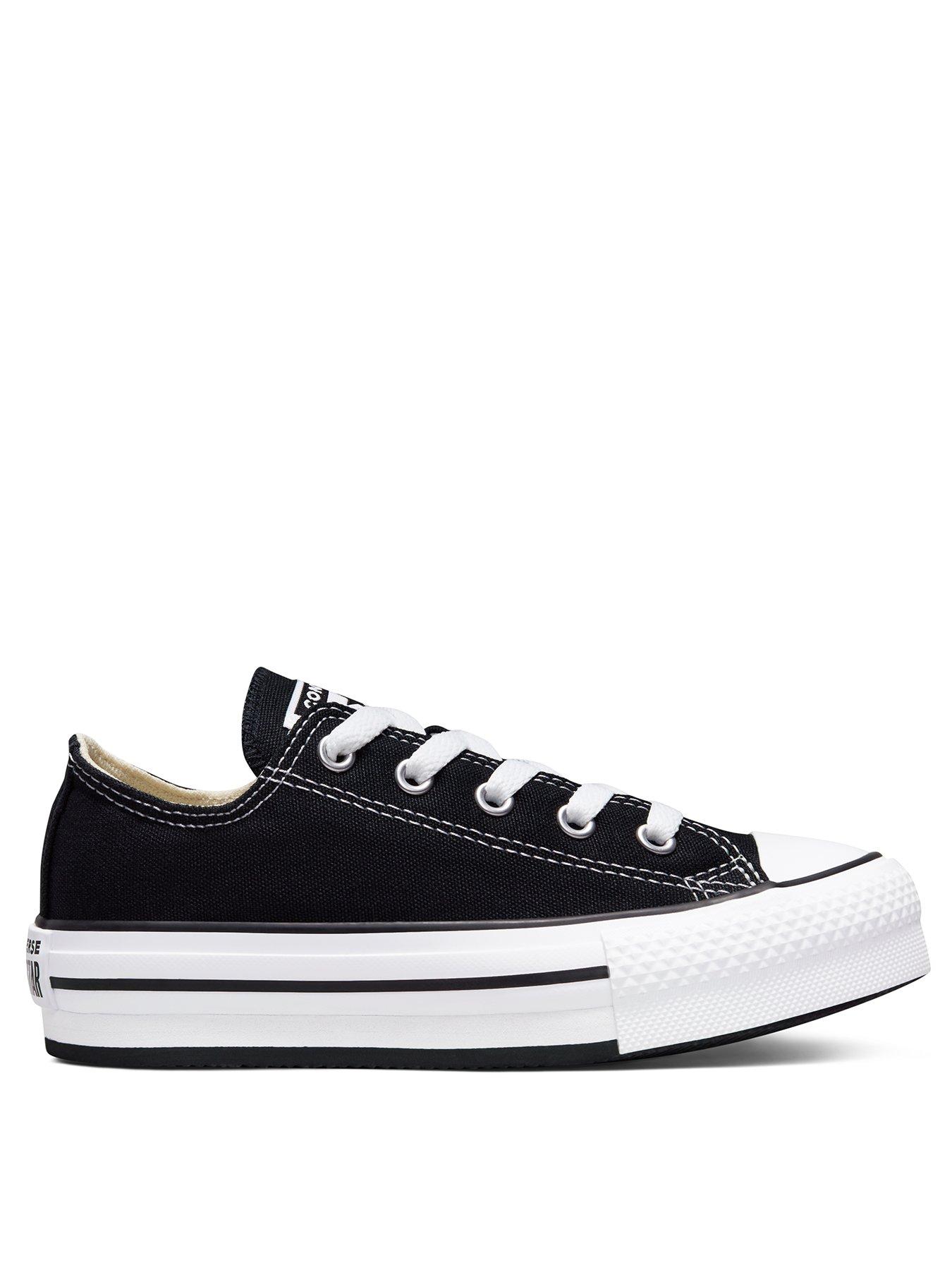 Converse Kids Girls Eva Lift Canvas Platform Ox Trainers - Black/White, Black/White, Size 2 Older