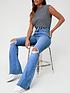  image of v-by-very-high-waist-forever-flare-jean-with-knee-rip-mid-washnbsp