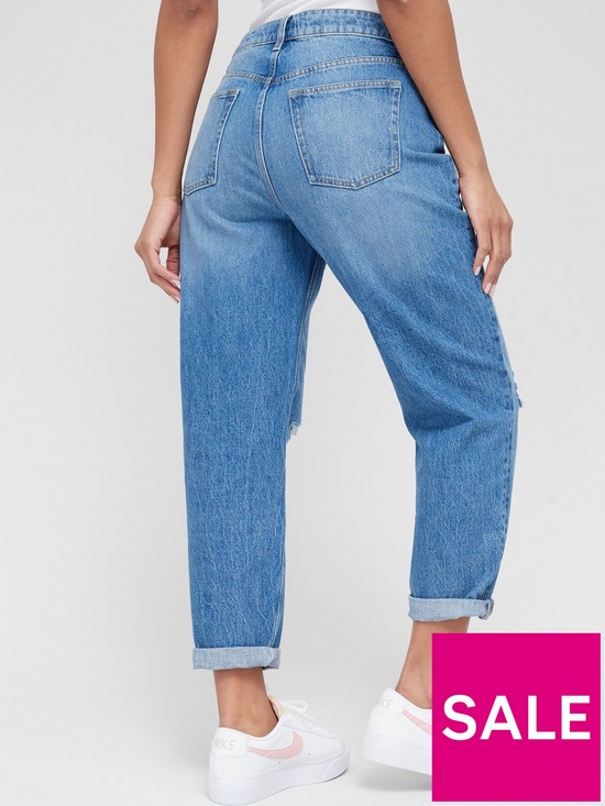 stillFront image of v-by-very-mom-high-waist-jean-with-knee-rips-mid-wash