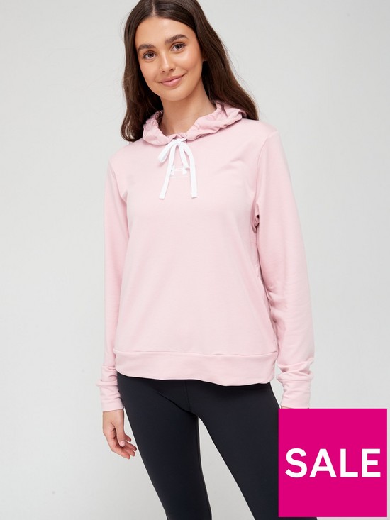 front image of under-armour-rival-terry-hoodie-pinkwhite