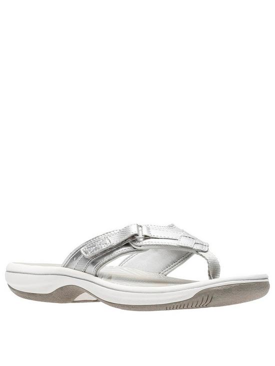 front image of clarks-brinkley-sea-sandals-silver