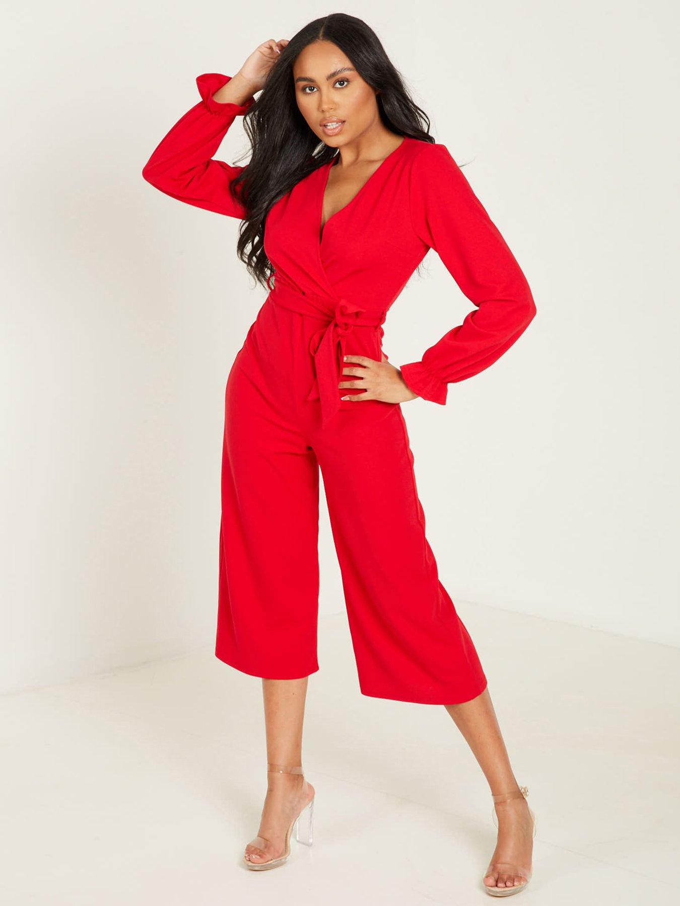 red polyester jumpsuit