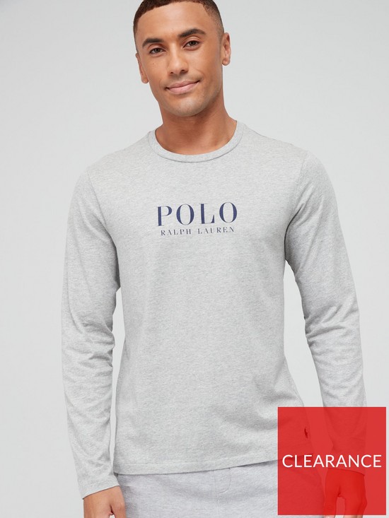 front image of polo-ralph-lauren-logo-long-sleeve-lounge-t-shirt-andover-heather